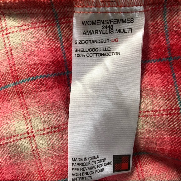 Woolrich amaryllis pink multi 100%cotton plaid flannel top size L EUC runs small - Picture 5 of 6